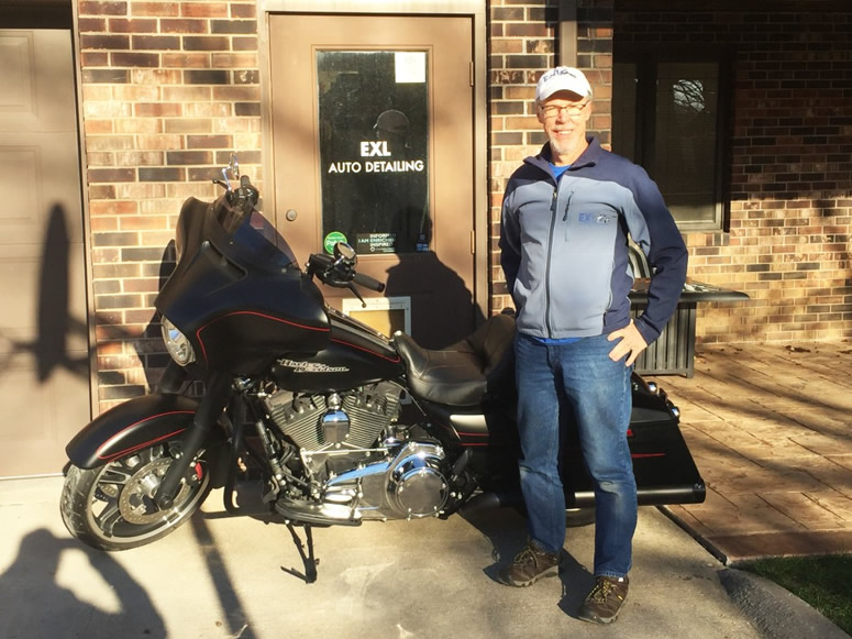 Steve Drobot, of EXL Auto Detailing, with a Motorcycle Bike Newly Detailed